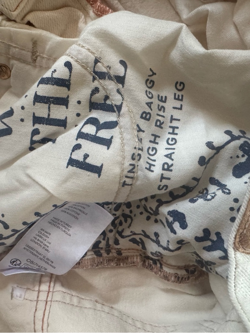 Free People We The Free Cream Ecru Tinsley Baggy Straight Leg Jeans - Picture 5 of 8